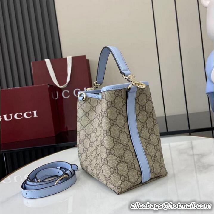 Grade Quality Gucci GG Canvas Emblem Small Bucket Bag 815118 Beige/Light Blue 2026