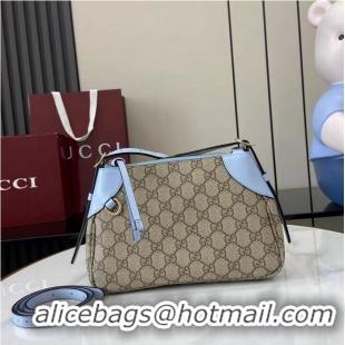 Best Cheap Gucci GG Canvas Emblem Small Shoulder bag 815218 Light Blue 2026