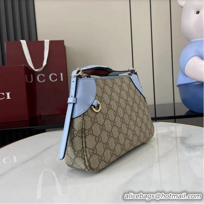 Best Cheap Gucci GG Canvas Emblem Small Shoulder bag 815218 Light Blue 2026