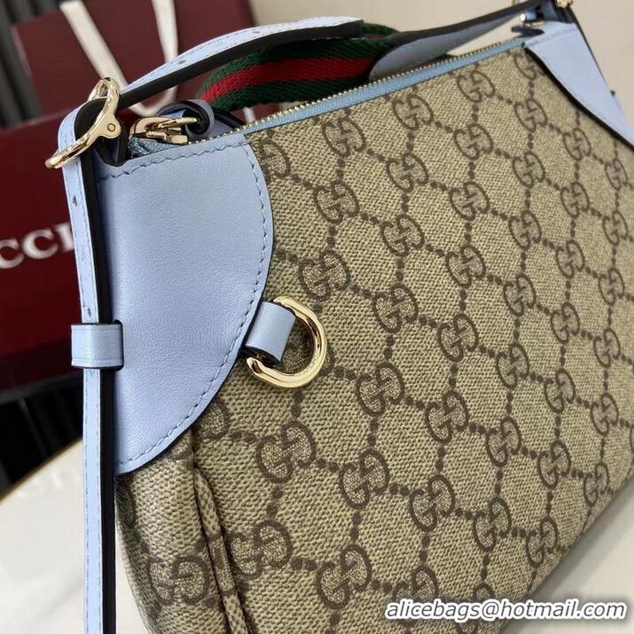 Best Cheap Gucci GG Canvas Emblem Small Shoulder bag 815218 Light Blue 2026