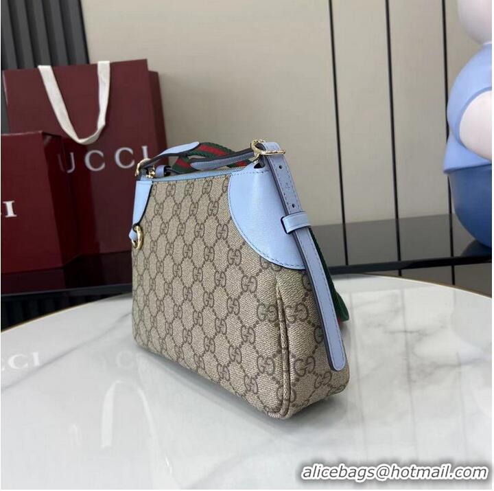 Best Cheap Gucci GG Canvas Emblem Small Shoulder bag 815218 Light Blue 2026