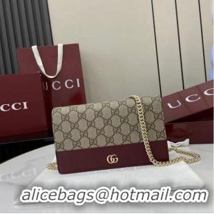 Best Price Gucci Bi-colour GG Marmont Wallet On Chain ‎497985 Burgundy Leather