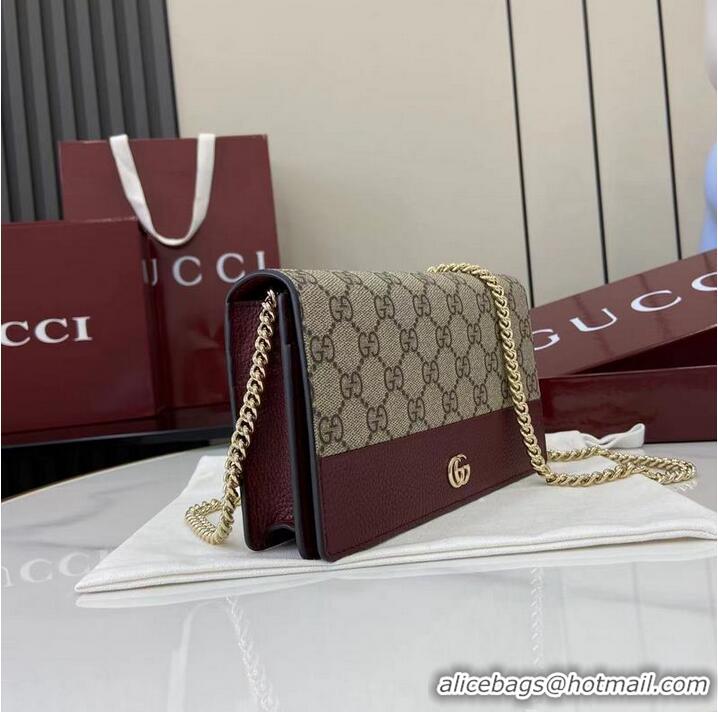 Best Price Gucci Bi-colour GG Marmont Wallet On Chain ‎497985 Burgundy Leather
