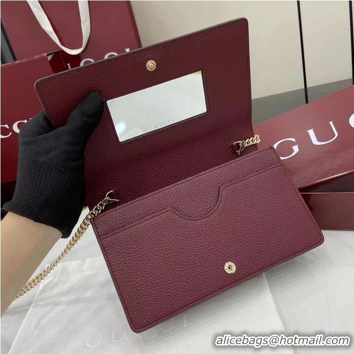 Best Price Gucci Bi-colour GG Marmont Wallet On Chain ‎497985 Burgundy Leather