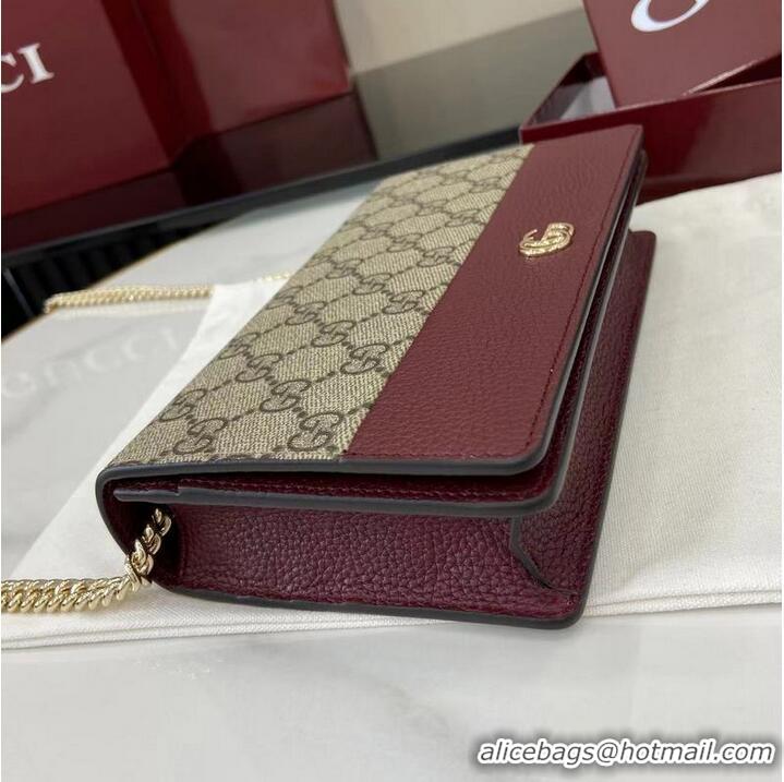 Best Price Gucci Bi-colour GG Marmont Wallet On Chain ‎497985 Burgundy Leather