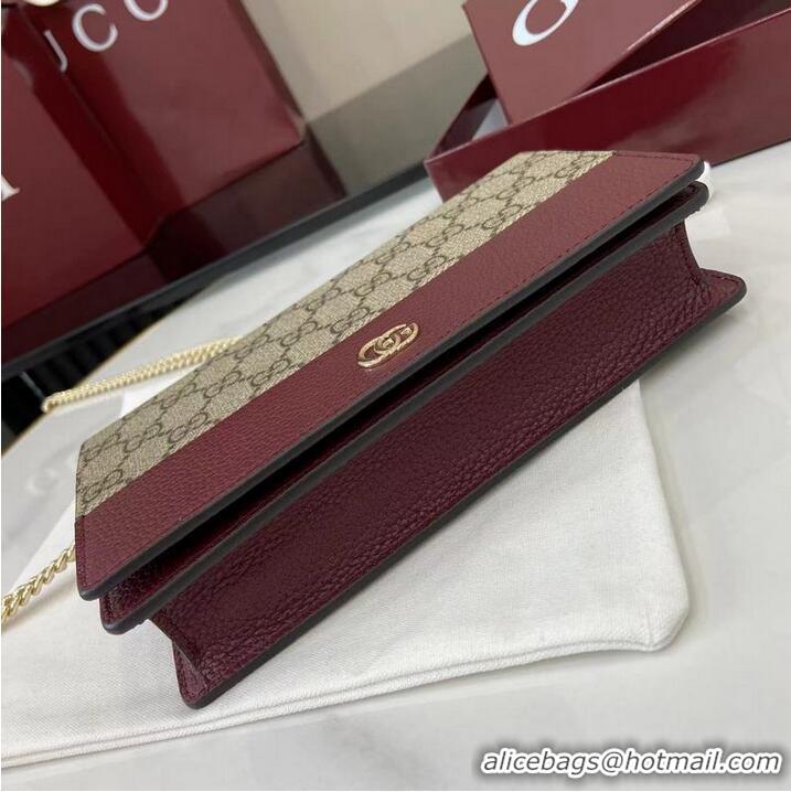 Best Price Gucci Bi-colour GG Marmont Wallet On Chain ‎497985 Burgundy Leather