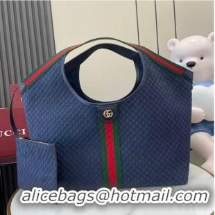 New Cheap Gucci Giglio Large Tote Bag in GG Suede 853971 Dark Blue 2026