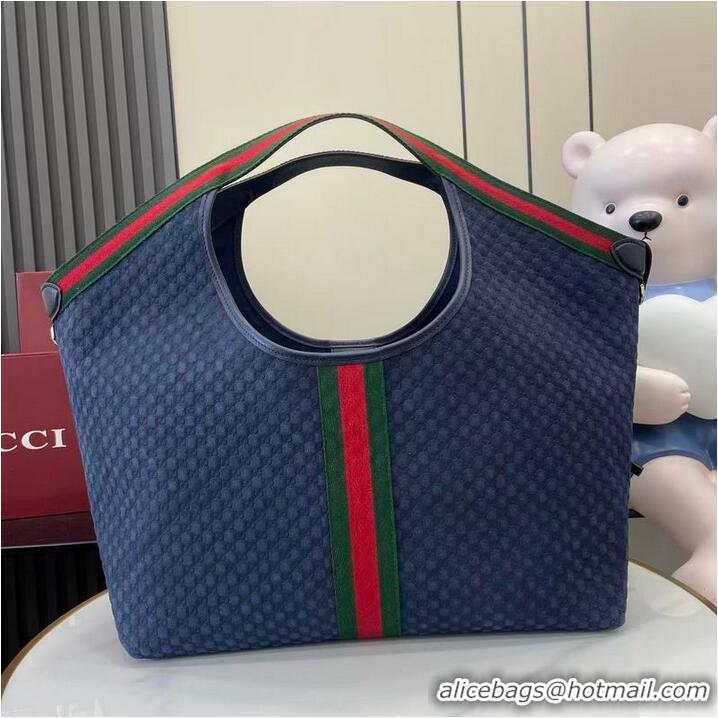 New Cheap Gucci Giglio Large Tote Bag in GG Suede 853971 Dark Blue 2026