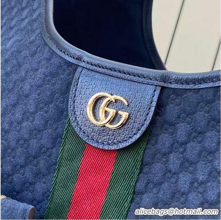 New Cheap Gucci Giglio Large Tote Bag in GG Suede 853971 Dark Blue 2026