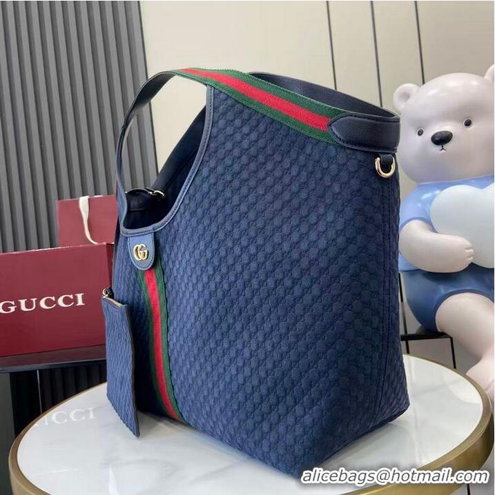 New Cheap Gucci Giglio Large Tote Bag in GG Suede 853971 Dark Blue 2026