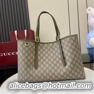 Inexpensive Gucci GG Canvas Emblem Large Tote bag 815213 Beige/Forest Green 2026