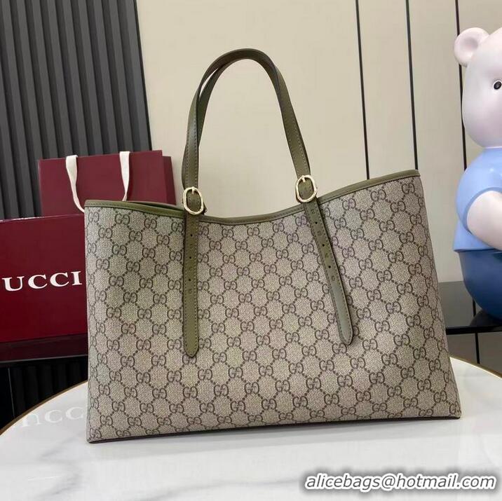Inexpensive Gucci GG Canvas Emblem Large Tote bag 815213 Beige/Forest Green 2026