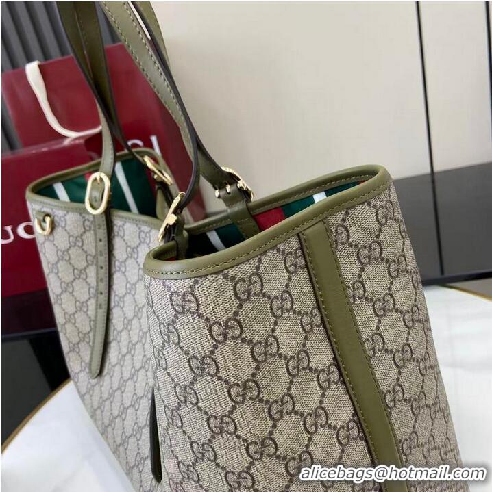 Inexpensive Gucci GG Canvas Emblem Large Tote bag 815213 Beige/Forest Green 2026