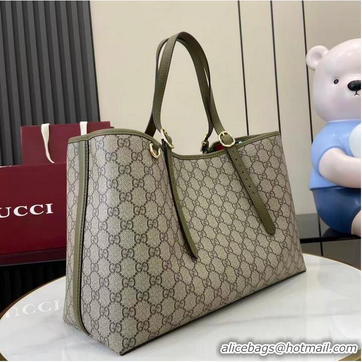 Inexpensive Gucci GG Canvas Emblem Large Tote bag 815213 Beige/Forest Green 2026