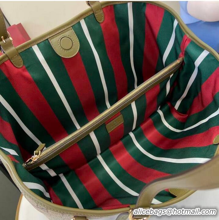 Inexpensive Gucci GG Canvas Emblem Large Tote bag 815213 Beige/Forest Green 2026