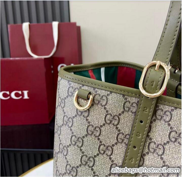 Inexpensive Gucci GG Canvas Emblem Large Tote bag 815213 Beige/Forest Green 2026