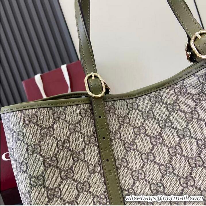 Inexpensive Gucci GG Canvas Emblem Large Tote bag 815213 Beige/Forest Green 2026