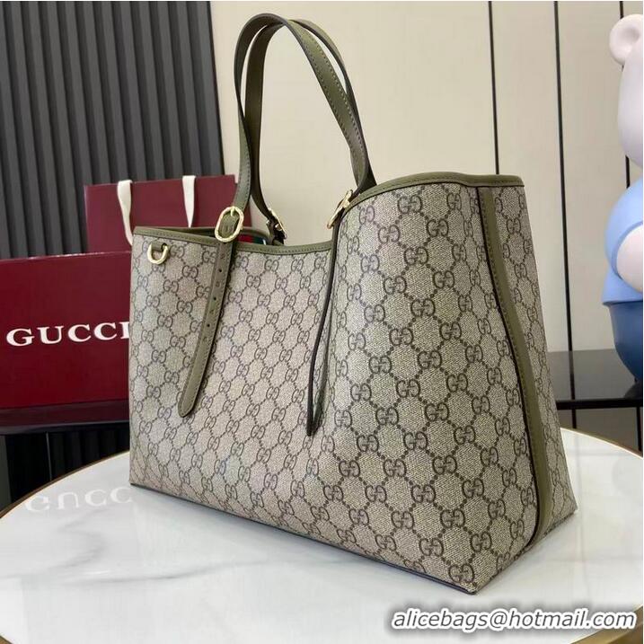 Inexpensive Gucci GG Canvas Emblem Large Tote bag 815213 Beige/Forest Green 2026