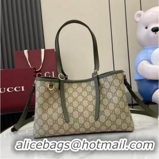 Cheapest Gucci GG Canvas Emblem Medium Tote Bag 815214 Beige/Forest Green 2025