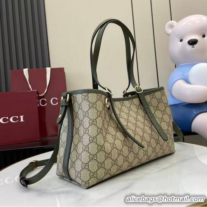 Cheapest Gucci GG Canvas Emblem Medium Tote Bag 815214 Beige/Forest Green 2025