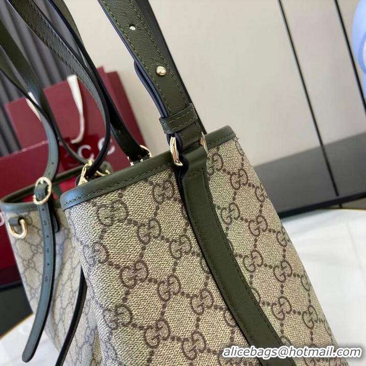 Cheapest Gucci GG Canvas Emblem Medium Tote Bag 815214 Beige/Forest Green 2025