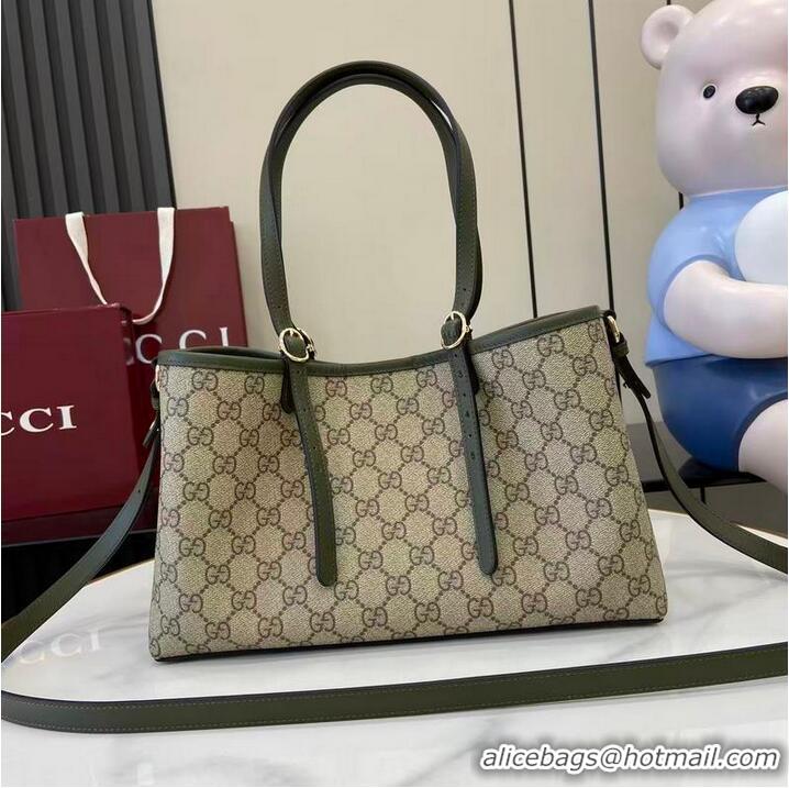 Cheapest Gucci GG Canvas Emblem Medium Tote Bag 815214 Beige/Forest Green 2025