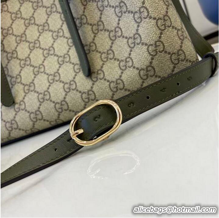 Cheapest Gucci GG Canvas Emblem Medium Tote Bag 815214 Beige/Forest Green 2025