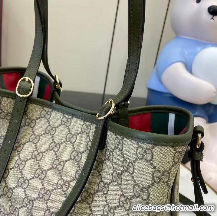 Cheapest Gucci GG Canvas Emblem Medium Tote Bag 815214 Beige/Forest Green 2025