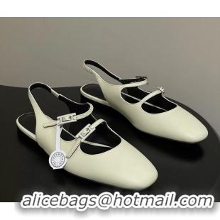 Classic Hermes Mila Flat Slingback with Hapi Buckle White Calfskin Leather 6052701