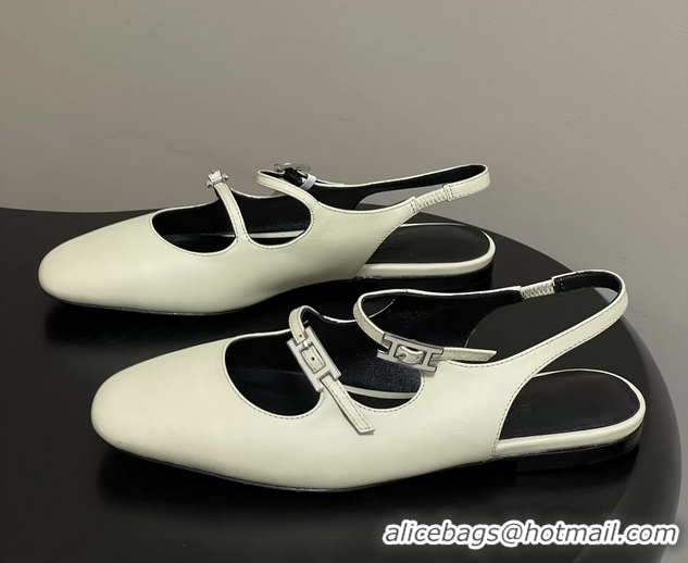 Classic Hermes Mila Flat Slingback with Hapi Buckle White Calfskin Leather 6052701
