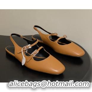 Lower Price Hermes Mila Flat Slingback with Hapi Buckle Brown Calfskin Leather 6052701