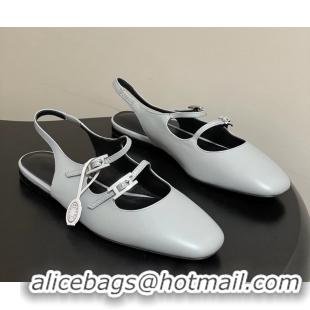 Buy Discount Hermes Mila Flat Slingback with Hapi Buckle Light Blue Calfskin Leather 6052701