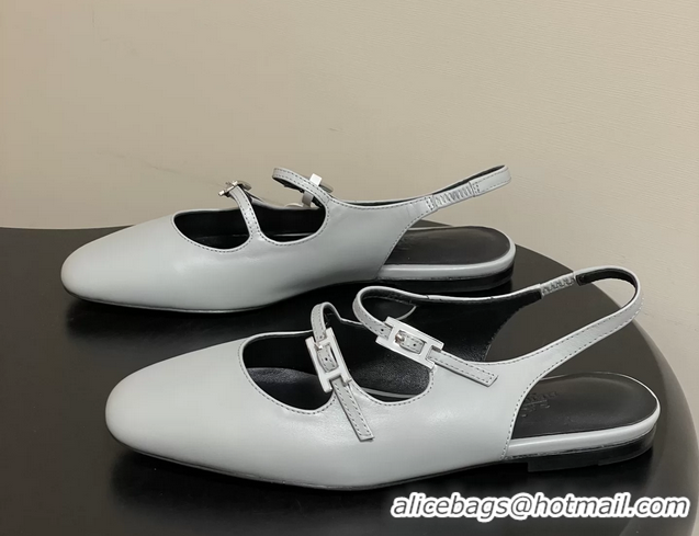 Buy Discount Hermes Mila Flat Slingback with Hapi Buckle Light Blue Calfskin Leather 6052701