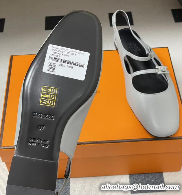 Buy Discount Hermes Mila Flat Slingback with Hapi Buckle Light Blue Calfskin Leather 6052701