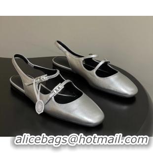 Durable Hermes Mila Flat Slingback with Hapi Buckle Silver Calfskin Leather 6052701