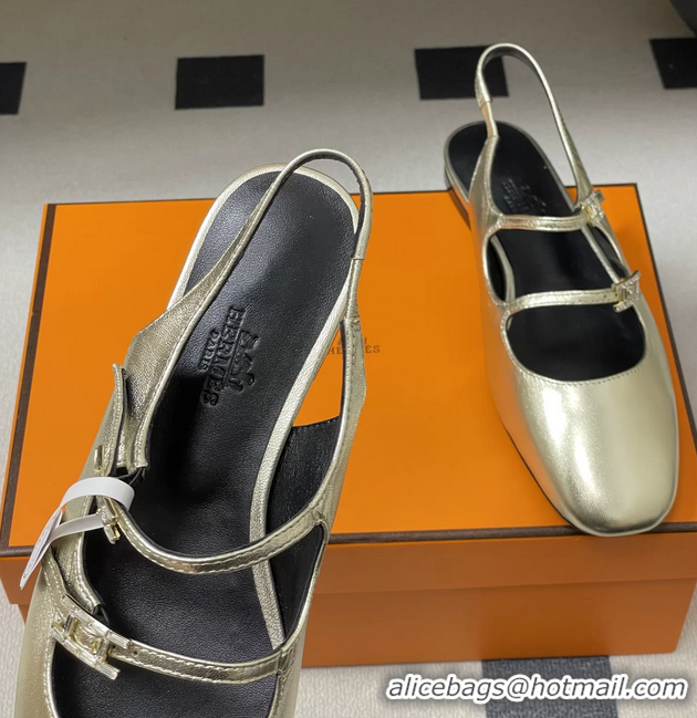 Low Price Hermes Mila Flat Slingback with Hapi Buckle Gold Calfskin Leather 6052701