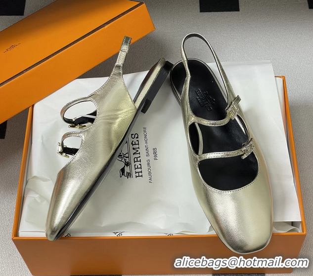 Low Price Hermes Mila Flat Slingback with Hapi Buckle Gold Calfskin Leather 6052701