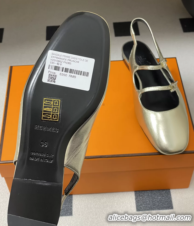 Low Price Hermes Mila Flat Slingback with Hapi Buckle Gold Calfskin Leather 6052701