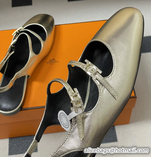 Low Price Hermes Mila Flat Slingback with Hapi Buckle Gold Calfskin Leather 6052701