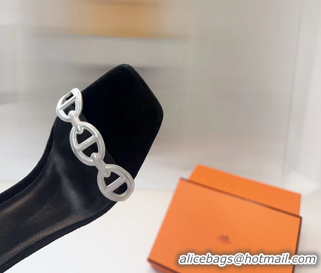Classic Hermes Luz High Heeled Sandals with Ankle Strap Black Suede Leather 6052703