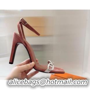 Comfortable Hermes Luz High Heeled Sandals with Ankle Strap Red Suede Leather 6052703