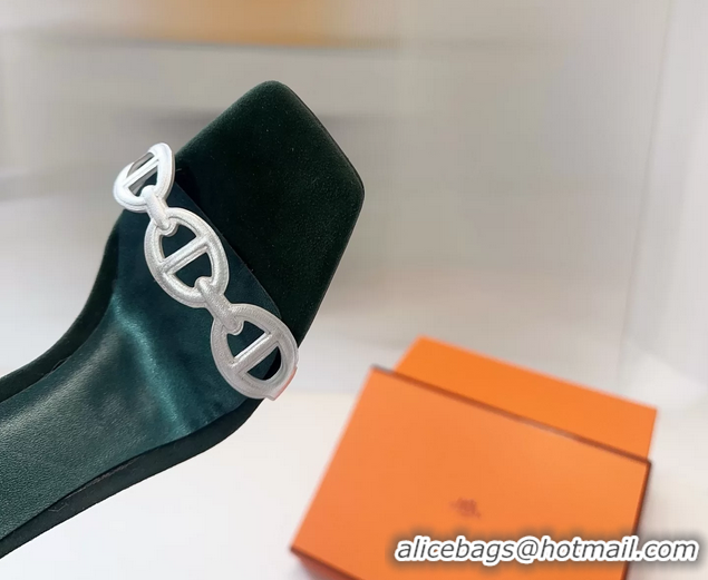 Classic Cheapest Hermes Luz High Heeled Sandals with Ankle Strap Green Suede Leather 6052703