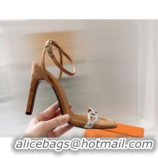 Original Cheap Hermes Luz High Heeled Sandals with Ankle Strap Tan Suede Leather 6052703