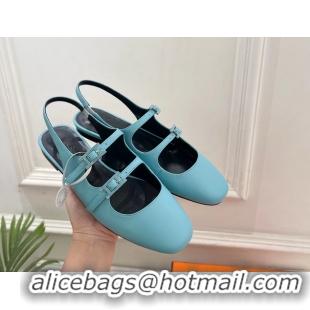 Unique Discount Hermes Mila Slingback Flats Light Blue Calfskin Leather 6052704