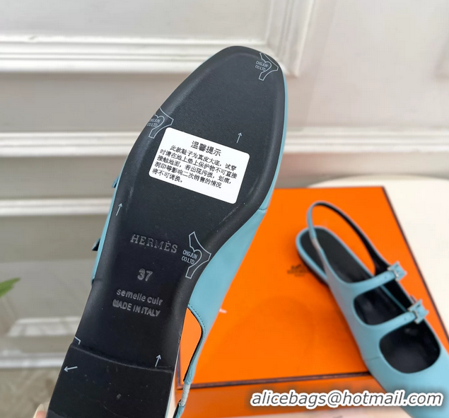 Unique Discount Hermes Mila Slingback Flats Light Blue Calfskin Leather 6052704