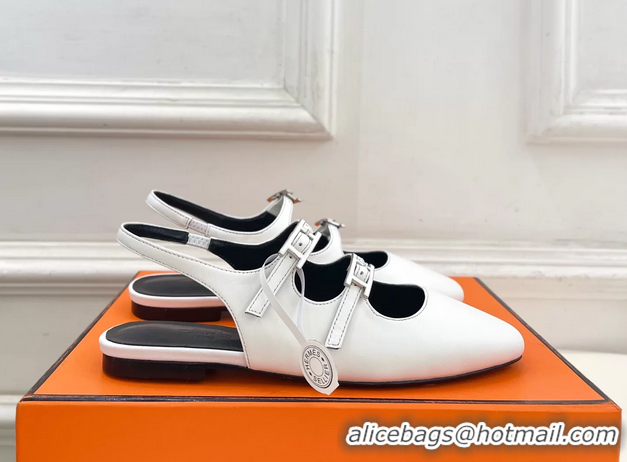 Trendy Design Hermes Mila Slingback Flats White Calfskin Leather 6052704
