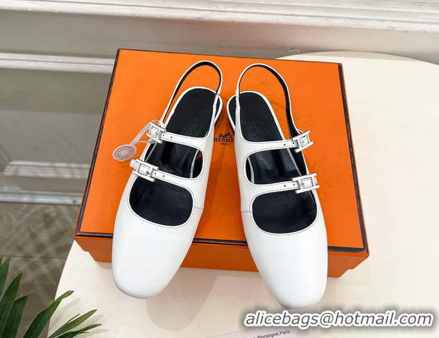 Trendy Design Hermes Mila Slingback Flats White Calfskin Leather 6052704