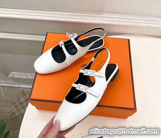 Trendy Design Hermes Mila Slingback Flats White Calfskin Leather 6052704