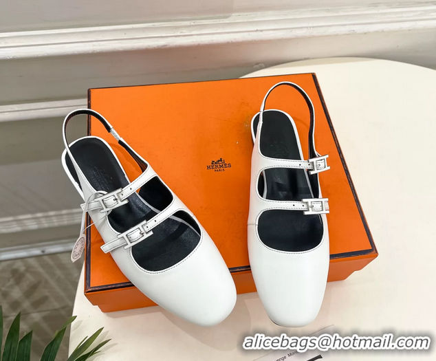 Trendy Design Hermes Mila Slingback Flats White Calfskin Leather 6052704