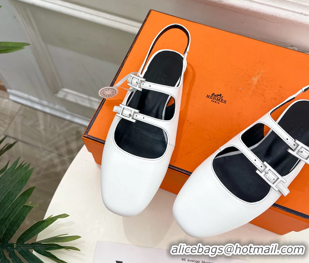Trendy Design Hermes Mila Slingback Flats White Calfskin Leather 6052704